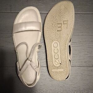 Ecco Women's Light Beige/Off-White Leather Slingback Sandals